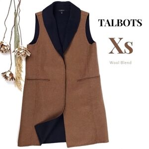 Talbots Camel Tan & Navy Wool Blend Jacket Size XS